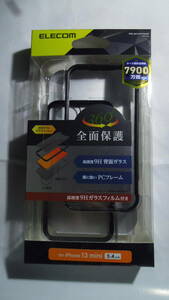 ELECOM iPhone 13 mini ハイブリッドケース 360度保護 背面ガラス ブラック 前面背面強化ガラスと側面傷に強いポリカーボネート 定形外300~