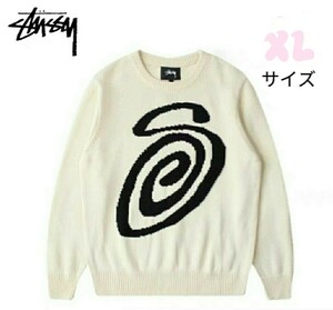 サイズXL STUSSY ステューシー GOTHIC SWEATER ゴシック ロゴ ニット セーター ブラック×クリーム 冬物 メンズ トップス 新品 未使用