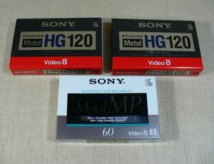 SONY　Video8カセットテープ　Metal P6-60MPA x1　/　Metal P6-120HGD x2　3個セット　未開封品！