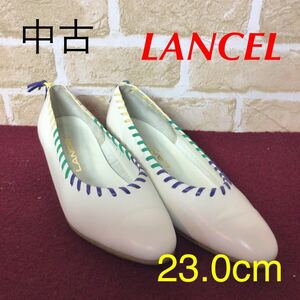 [Продано! A-12 LANCEL!Туфли!23.0!Белый! Белый! Колоритный! Жалкий! Модный! Подержанный!