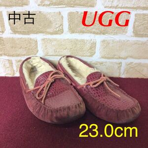 【売り切り!送料無料!】A-27 UGG!アグ!パンプス!ぺたんこ!23!赤!ワインレッド!おしゃれ!かわいい!もこもこ!冬!中古