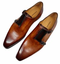 シャープで色気あるモダンドレス靴！【 MAGNANNI / マグナーニ (西 】美しいロングノーズと芸術的カラーリングの ダブルモンクシューズ 43_画像1