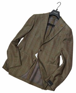 64%OFF◆高級素材の艶感と色柄が美しい！【 SARTORIA LATORRE / サルトリアラトーレ (伊 】ウールシルクのスリムチェックJK 42/44 XS