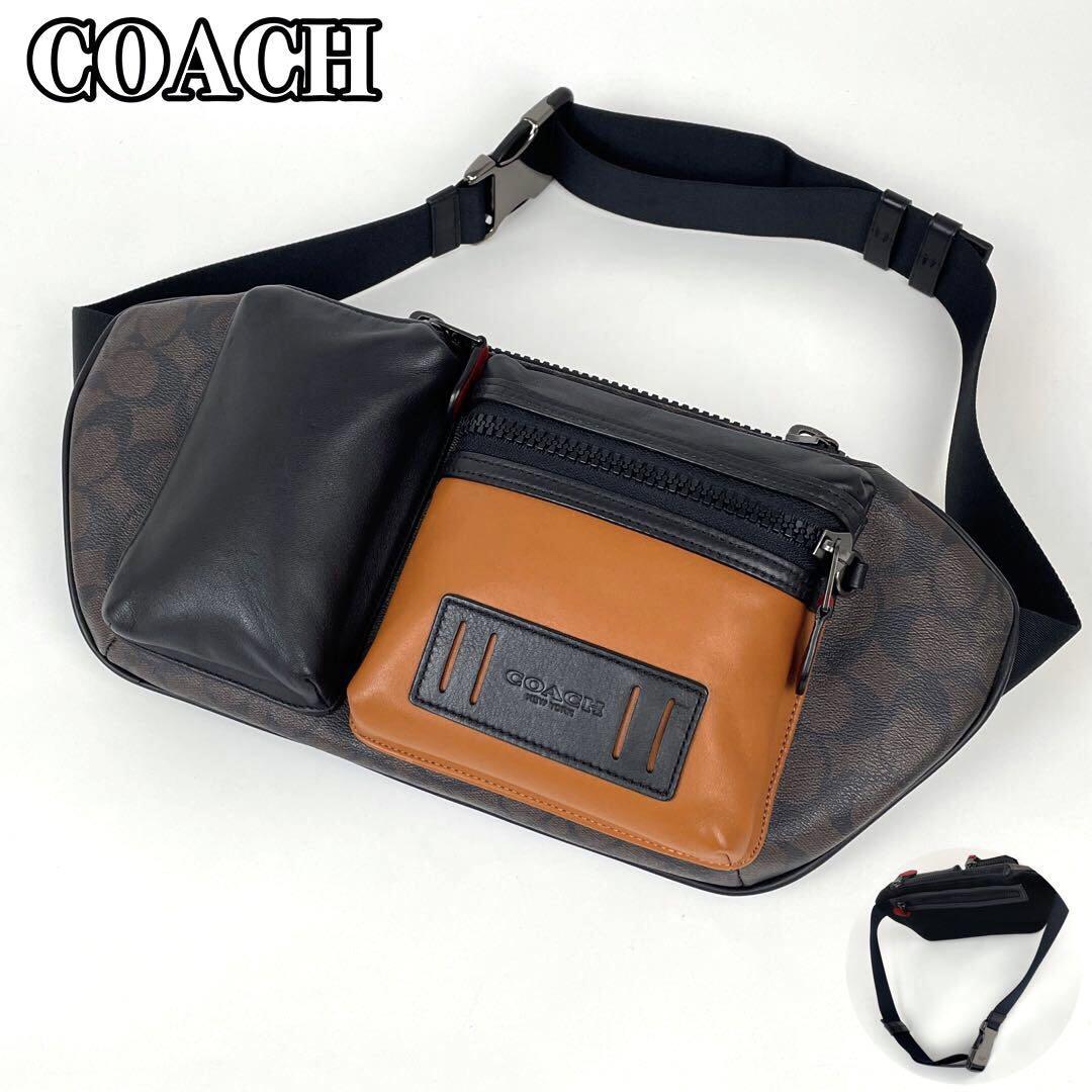 中古美品 コーチ COACH ボディバッグ シグネチャー ウエストポーチ PVC