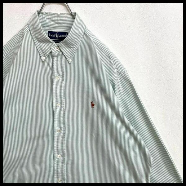 【当時物】ポロラルフローレン ビッグサイズ　ポニー刺繍　ボタンダウン　ストライプシャツ　16 1/2＝XLサイズ相当　Polo Ralph Lauren