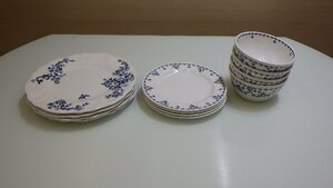 D533-39274 展示品 BAUM ESSEX FRENCH BLUE メラミン ディナーウェア 12枚セット 食器 皿 プレート ブルー 青 花柄 北欧 ボウル※箱無し