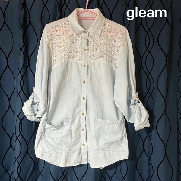 Gleam レース付き オーバーサイズ ダンガリーシャツ 長袖 七分袖 2way 長袖シャツ