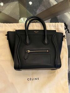 美品　送料無料　セリーヌ CELINE ハンドバッグ ラゲージナノショッパー スムースカーフスキン 黒 