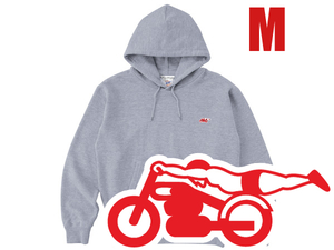 スピードアディクト PARKA GRAY × RED M/霜降りグレー杢グレープルオーバーパーカースウェットワッペンハーレーバイカーファッション90s