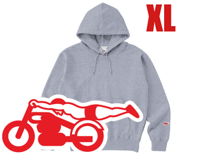 袖スピードアディクト PARKA GRAY × RED XL/霜降りグレー杢グレープルオーバーパーカースウェットワンポイントロゴ刺繍フーディーアメカジ