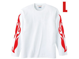 CHECKER FLAME L/S T-shirt WHITE L/白長袖tシャツロンtee炎フレームスファイヤーパターンハーレー袖プリントハーレーチョッパーバイク80s