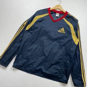 62 adidas アディダス Vネック プルオーバー ウィンドブレーカー ロゴプリント サイズO サッカー スポーツ トレーニング メンズ 31013O