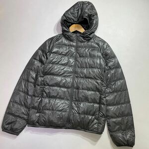 258 美品 UNIQLO ユニクロ PREMIUM DOWN ULTRA LIGHT プレミアム ウルトラライト ダウン ジャケット フード サイズL グレー メンズ 31028H