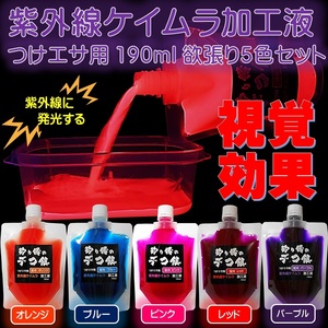 集魚剤 紫外線加工液 ケイムラブルー レッド オレンジ パープル ピンク 190ml 欲張り５色組 ケイムラ 液 紫外線 加工液 紫外線 加工 液 