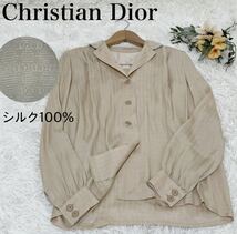 Christian Dior シルク100% 総CDロゴ　タックブラウス　クリスチャンディオール　シャツ　総柄_画像1