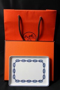 【8yP10106E】★HERMES★エルメス★シェーヌダンクル★スクエアプレート★ブルー★陶器★食器★長方形★ブランド★外箱★紙袋★現状品