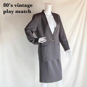 【play match】オーバーサイズ　ノーカラー　ジャケット　スカートスーツ　80'svintage