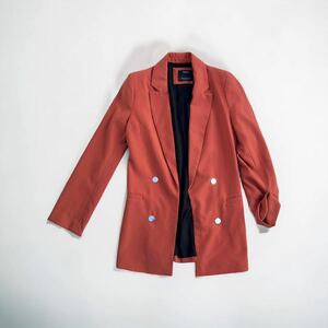 Bershka きれい色ロングジャケット スーツレディース フォーマル オレンジ テーラードジャケット ダブルジャケット ボタン
