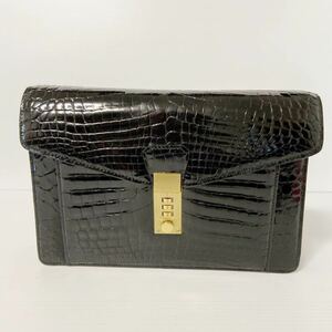  crocodile black ko. leather wani second bag dial lock crack bag BK black black 