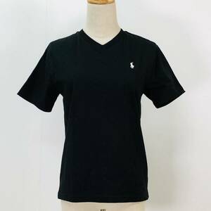 k1142 美品 POLO RALPH LAUREN ポロ ラルフローレン Tシャツ 半袖 Vネック ロゴ刺しゅう 綿100％ M 黒 メンズ シンプルデイリーカジュアル 