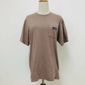 k1427 Patagonia パタゴニア Tシャツ 半袖 綿混 ロゴワッペン 胸ポケット 丸首 S 薄いブラウン メンズ 万能 シンプルデイリーカジュアル 