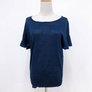 k1543 美品 cat in the closet キャットイン ザ クローゼット トップス 半袖 麻100％ S-M ネイビー 無地 上品 シンプルデイリーカジュアル 