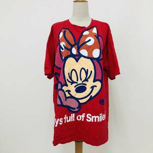 k1566 美品 Disney ディズニー Tシャツ 半袖 ミニーマウス 綿100％ プリント 大きいサイズ 3L 赤 レディース キュートなスイートスタイル 
