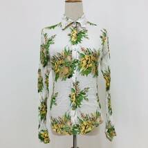 k1579 美品 ORIGINAL MOUSSY シャツ 長袖 透け感 薄手 コットン100 サイズ2 白 黄花柄 レディース カジュアル フラワーガーデンスタイル _画像1