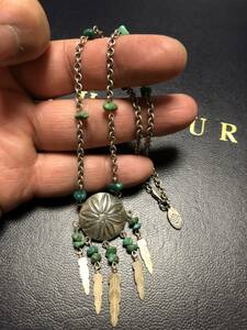 [ new goods / waste number / hard-to-find ]RALPH LAUREN highest rank PURPLE LABELneitib Navajo silver 925 Conti .& feather high class turquoise top class choker 