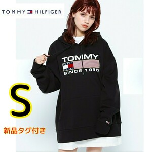 【新品・即決・送料無料】TOMMY HILFIGER アーカイブロゴパーカー 黒 S トミージーンズ スウェットパーカー