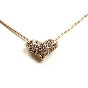 [K10PG] pink gold heart motif pave diamond 0.15ct pendant necklace 20231004