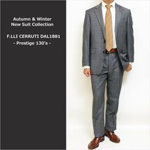 SALE 新作 秋冬 CERRUTI チェルッティ Super130s カシミア混 灰グレー杢チェック柄 2つボタン ビジネス スーツ やや細め型 AB4_画像1