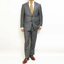 SALE 新作 秋冬 CERRUTI チェルッティ Super130s カシミア混 灰グレー杢チェック柄 2つボタン ビジネス スーツ やや細め型 AB7_画像3