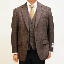 新作 秋冬 英国 Harris Tweed ハリスツイード 茶 ブラウン 杢 ヘリンボーン杉綾織 ジャケット BB6_画像4