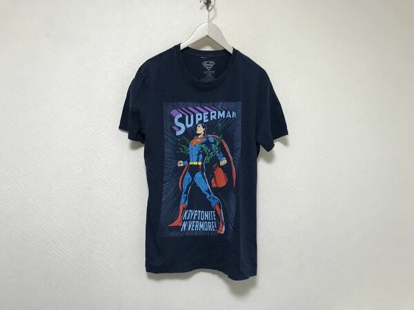 本物スーパーマンSUPERMANコットンプリント半袖Tシャツメンズサーフアメカジミリタリー紺ネイビーLホンジュラス製ヴィンテージ