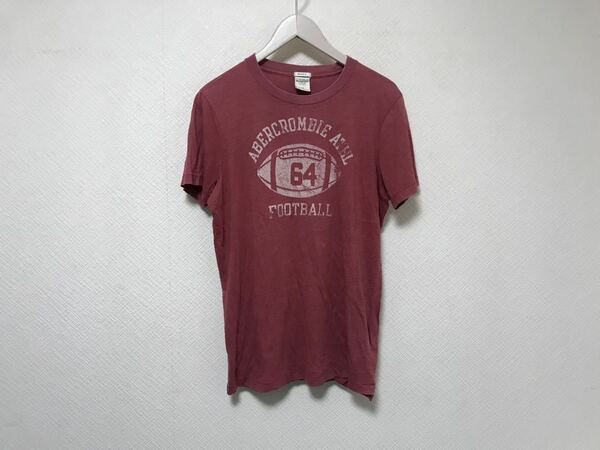 本物アバクロアンドフィッチAbercrombie&Fitchコットンプリント半袖Tシャツメンズサーフアメカジミリタリースーツゴルフ赤レッドM