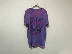 本物ダーティーハリウッドDirteeHOLLYWOODコットンポリVネックプリント半袖Tシャツメンズサーフアメカジミリタリー紫パープルLアメリカ製
