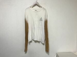 本物ハフHUFコットンプリントロゴ長袖TシャツロンTメンズサーフアメカジミリタリービジネススーツ白ホワイトXLメキシコ製