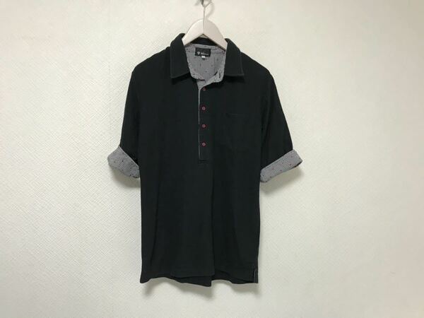 本物タケオキクチtkTAKEOKIKUCHIコットンレイヤードシャツ柄半袖ポロシャツメンズサーフアメカジミリタリービジネススーツゴルフL黒