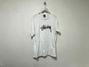 本物ステューシーSTUSSYコットンロゴプリント半袖Tシャツメンズサーフアメカジミリタリーストリートスケーター白ホワイトLメキシコ製