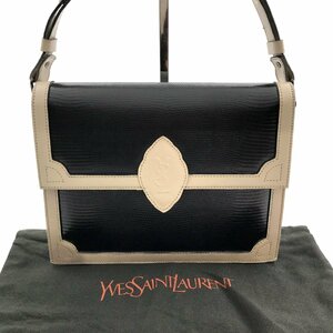 YSL イヴ・サンローラン 本リザード 2WAY ショルダー バッグ ブラック 美品 M9773