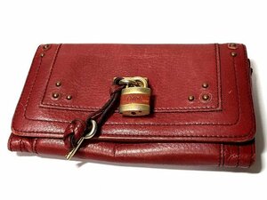 Chloe　クロエ　二つ折り長財布　レザー　パディントン　赤　特価品