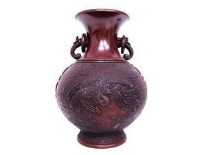 ダルマ鳳凰地紋　真峰　花瓶　花器　床の間　置物　銅製　ブロンズ カラー　ほうおう 達磨 華道具 茶道具 伝統工芸