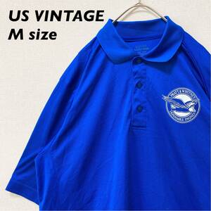 US古着　半袖ポロシャツ　ラガー　無地　ワンポイントロゴ　男女兼用　青色　Mサイズ　ユニセックス　ゴルフウェア　プレーン