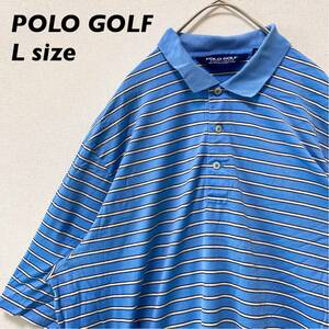 ポロゴルフ　半袖ポロシャツ　ラガー　ボーダー　男女兼用　Lサイズ　水色　ユニセックス　大きいサイズ　POLO GOLF ゴルフウェア