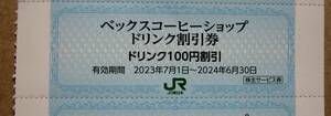 JR東日本 株主サービス券 ベックスコーヒーショップ ドリンク割引券 (100円OFF) 