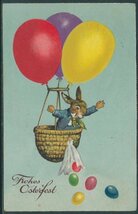 アンティーク・ポストカード　『イースター＊風船の気球から卵を落とすウサギの紳士＊1932年』_画像1