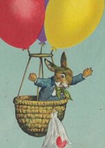 アンティーク・ポストカード　『イースター＊風船の気球から卵を落とすウサギの紳士＊1932年』_画像2