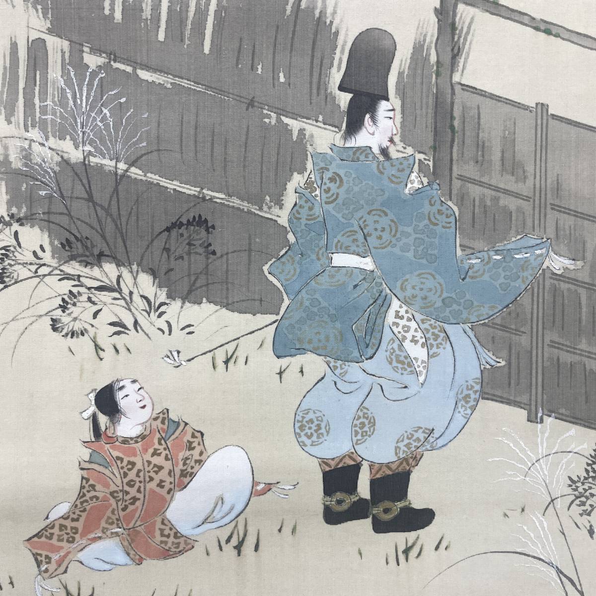 [Authentic] //Yamamoto Koshu/Sagano/Pine/Autumn Grasses/Maple Leaves/People/Court Noble/Hoteiya Hanging Scroll A-315, Painting, Japanese painting, person, Bodhisattva