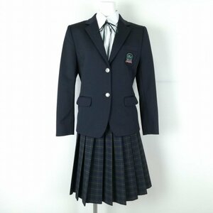 1円 ブレザー チェックスカート 紐タイ 上下4点セット M トンボ 冬物 女子 学生服 ぎふ国際高校 紺 制服 中古 ランクB EY8470